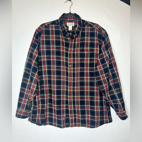 L.L. Bean Shirt Mens Large Long Sleeve Scotch Red Plaid Flannel Vintage Outdoor - Picture 2 of 12